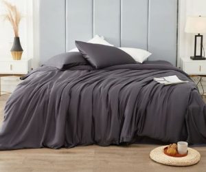 Carbon Grey Lyocell Luxury Print 4-Piece Bedding Set – Soft, Cool Spring & Summer Bed Linen (Twin / Full / Queen / King)