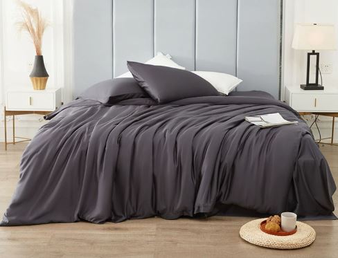 Carbon Grey Lyocell Luxury Print 4-Piece Bedding Set – Soft, Cool Spring & Summer Bed Linen (Twin / Full / Queen / King)