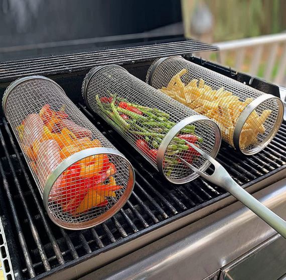 Stainless Steel BBQ Grill Basket with Holes – Vegetable & Seafood Grilling Tray (9×20cm / 9×30cm)
