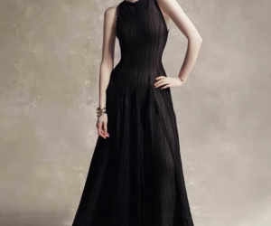 Elegant Sleeveless Lace Evening Dress, White & Black Polyester Fiber