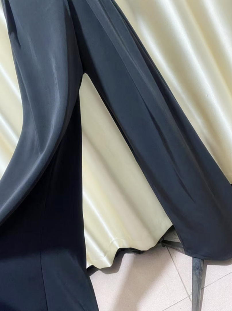 Stretch Sleeveless Vest Top with Pleated Wide-Leg Pants Set, Black Polyester Fiber - Image 6