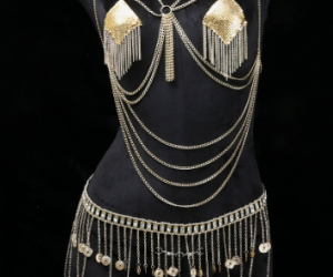Belly Dance Chain Set Lingerie – Elegant Gold Costume Accessory Set