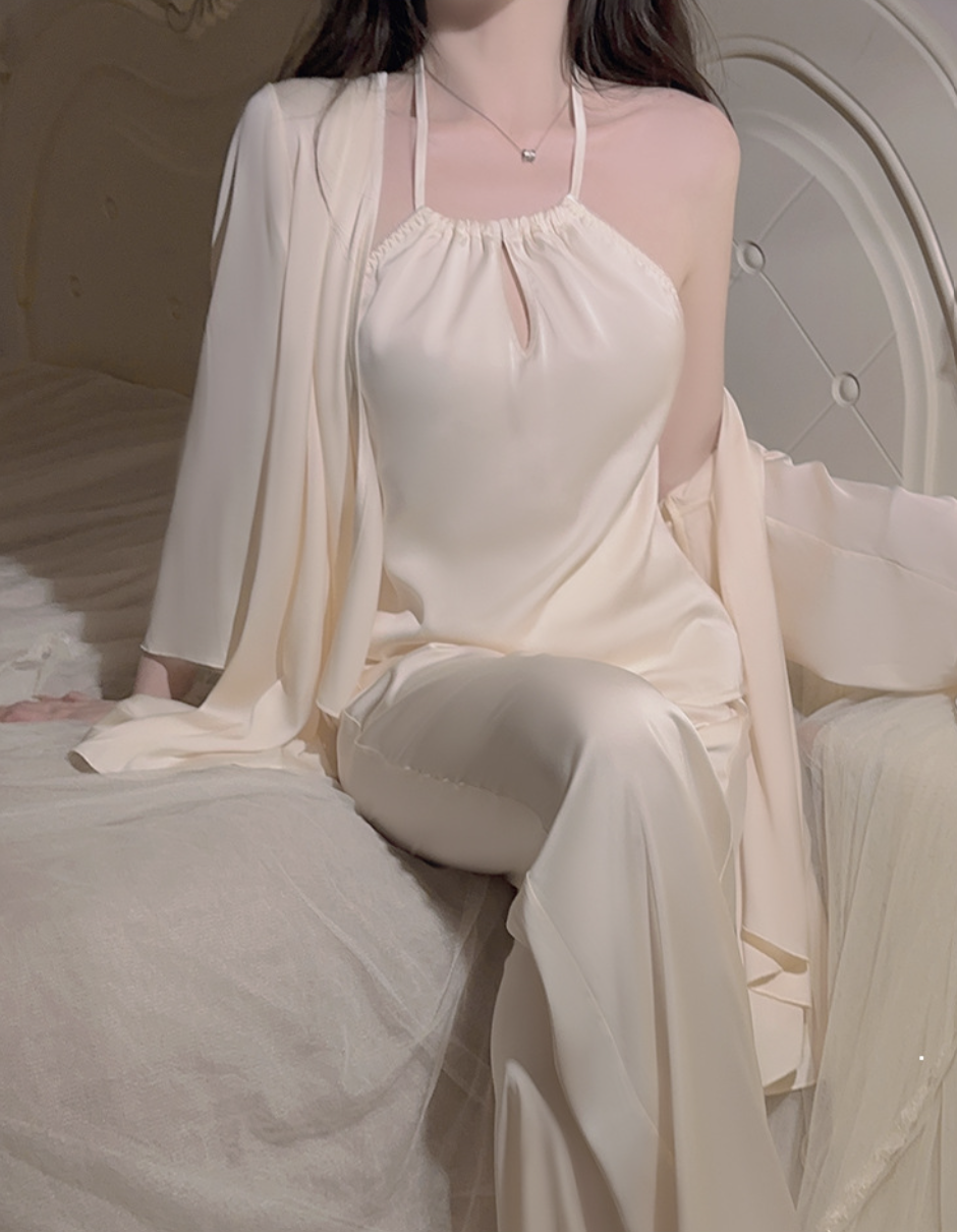 Rosewood Satin Halter Neck Pyjama Set – Smooth, Elegant & Comfortable