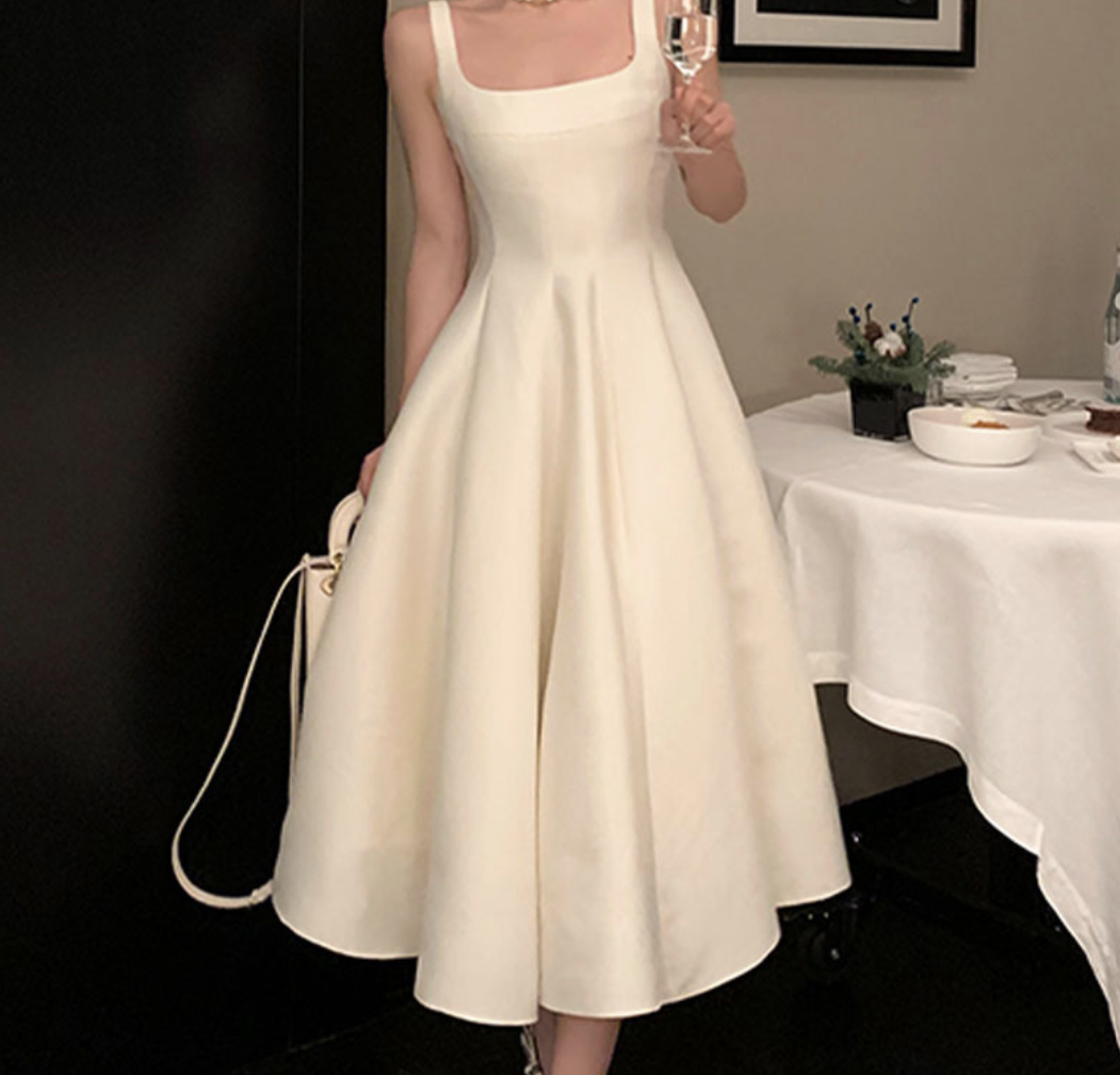 French-Style Light Evening Dress, Elegant Polyester Fiber in White, Black & Red - Image 4