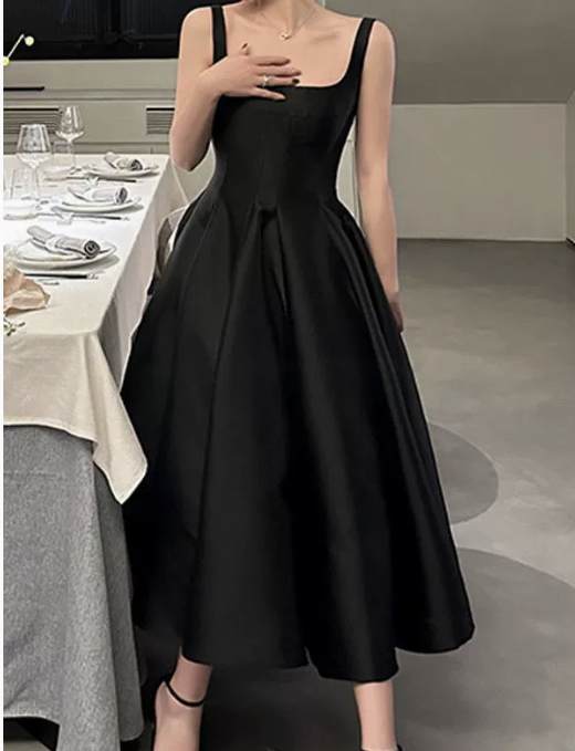 French-Style Light Evening Dress, Elegant Polyester Fiber in White, Black & Red - Image 2